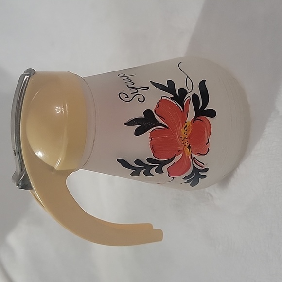 1950s Hazel Atlas Frosted Syrup Pitcher Painted Flowers - Picture 4 of 7